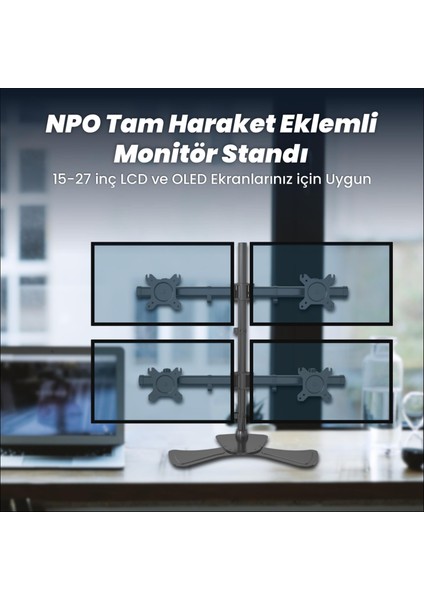 Npo STD340S Dört Kol 15"-27" Monitör ve Tv Tutucu Stand - Siyah