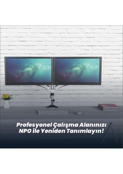 STD222 Çift Kol Monitör Tutucu - Beyaz