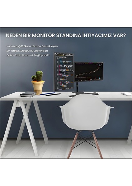 Npo STD320S Çift Kol 15"-24" Monitör ve Tv Tutucu Stand - Siyah