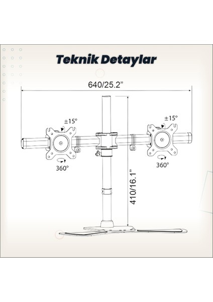 Npo STD320S Çift Kol 15"-24" Monitör ve Tv Tutucu Stand - Siyah