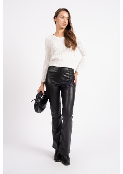 Rtd&vld Kadın VT112 V Yaka Örgü Desen Triko Kazak Beyaz