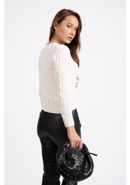 Rtd&vld Kadın VT112 V Yaka Örgü Desen Triko Kazak Beyaz fiyatları