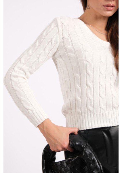 Rtd&vld Kadın VT112 V Yaka Örgü Desen Triko Kazak Beyaz indirimleri