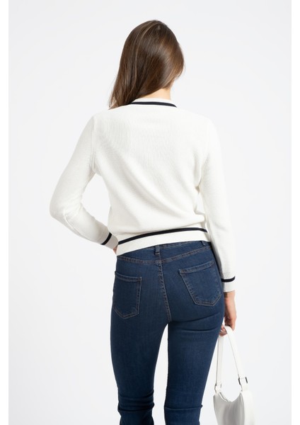 Rtd&vld Kadın VT2462 V Yaka Triko Kazak Beyaz modelleri