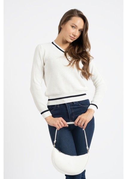 Rtd&vld Kadın VT2462 V Yaka Triko Kazak Beyaz fırsatları