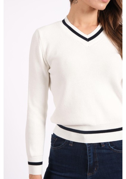 Rtd&vld Kadın VT2462 V Yaka Triko Kazak Beyaz indirimleri