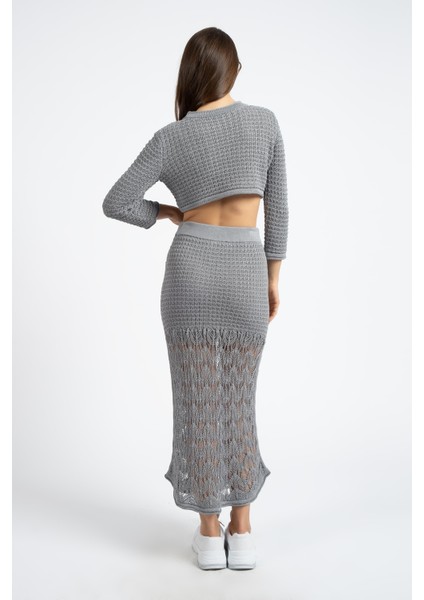 Rtd&vld Kadın Crop File Triko Kazak Gri modelleri