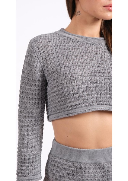 Rtd&vld Kadın Crop File Triko Kazak Gri fırsatları