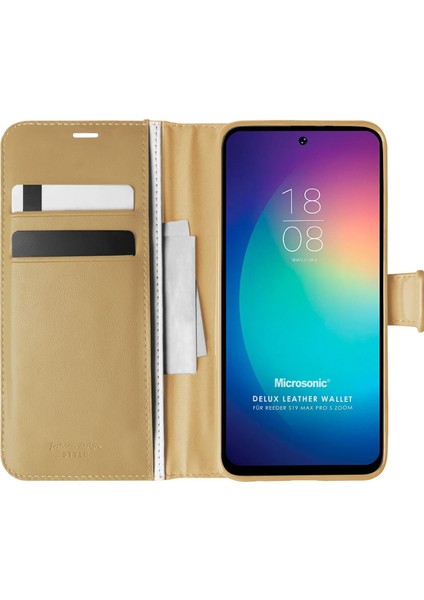 Reeder S19 Max Pro S Zoom Kılıf Delux Leather Wallet Gold