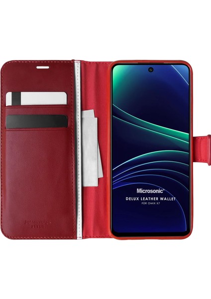 Omix X7 Kılıf Delux Leather Wallet Kırmızı