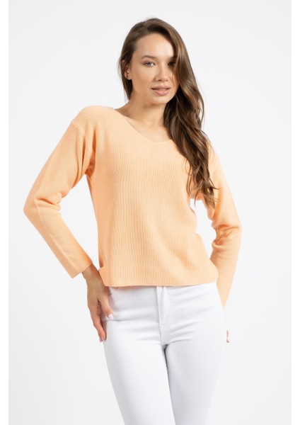 Rtd&vld Kadın V Yaka Ince Triko Kazak Somon indirimleri