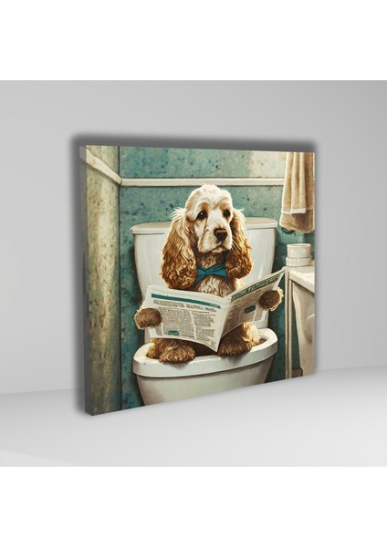 Tekli Kare Kanvas Banyo Tablosu Gazete Okuyan Cocker Spaniel fiyatları