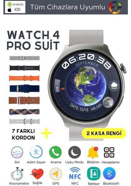 Watch 4 Pro Suit 7 Kordonlu Tüm Cihazlara Uyumlu Akıllı Saat