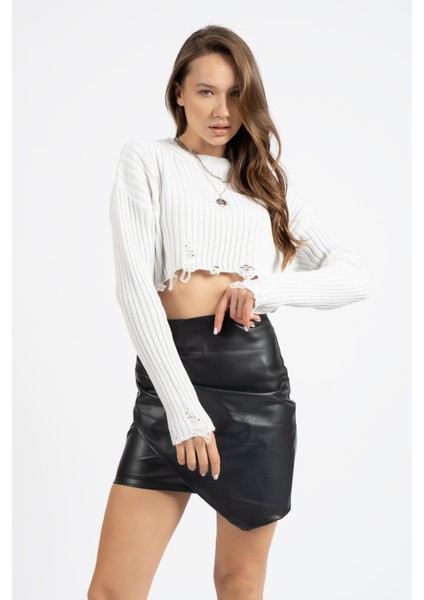 Rtd&vld Kadın VT71 Crop Triko Kazak Beyaz modelleri