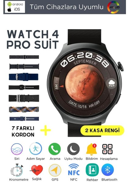 Watch 4 Pro Suit 7 Kordonlu Tüm Cihazlara Uyumlu Akıllı Saat