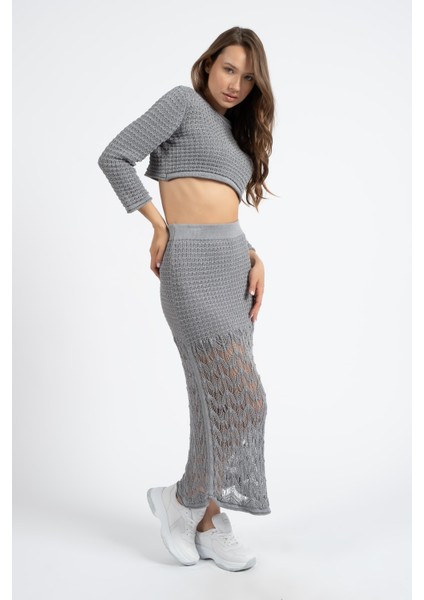 Rtd&vld Kadın File Triko Etek Gri fiyatları