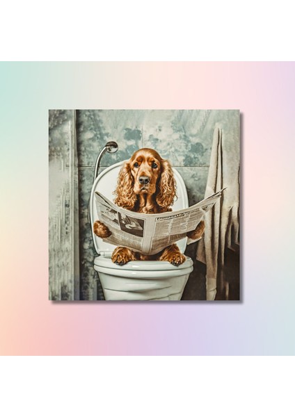 Tekli Kare Kanvas Banyo Tablosu Gazete Okuyan Cocker Köpek modelleri