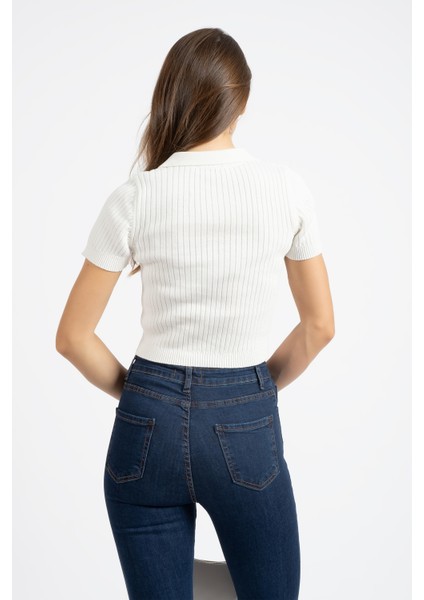 Rtd&vld Kadın Yaz 2498 Polo Yaka Kısa Kollu Triko Tshırt Beyaz modelleri