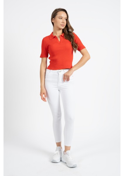 Rtd&vld Kadın Yaz 2498 Polo Yaka Kısa Kollu Triko Tshırt Kırmızı