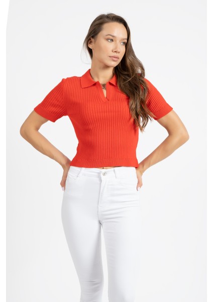 Rtd&vld Kadın Yaz 2498 Polo Yaka Kısa Kollu Triko Tshırt Kırmızı fırsatları