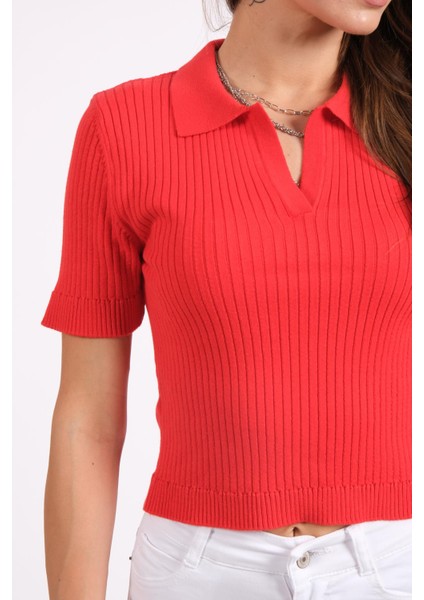 Rtd&vld Kadın Yaz 2498 Polo Yaka Kısa Kollu Triko Tshırt Kırmızı indirimleri