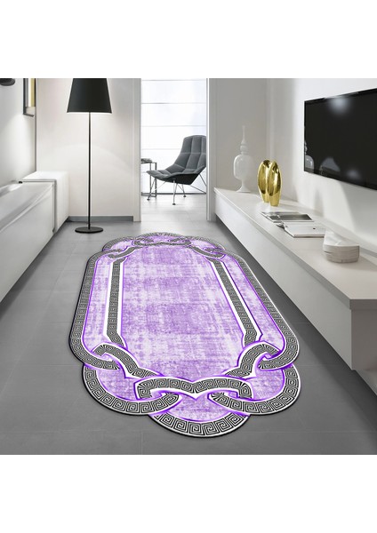 Dijital Baskılı Kaymaz Taban Yıkanabilir Lazer Kesim Salon Halısı Yolluk, V-Lazer-03-Mor,