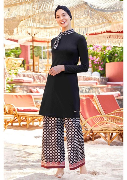 Likralı Tam Kapalı Tesettür Mayo Bol Paça Delmar 4514 Siyah