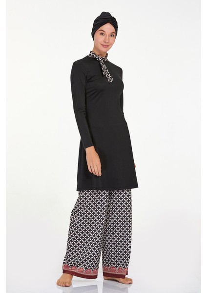 Likralı Tam Kapalı Tesettür Mayo Bol Paça Delmar 4514 Siyah modelleri