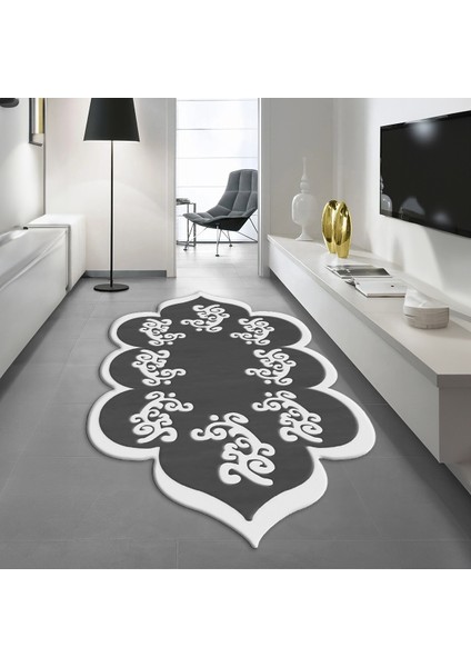 Dijital Baskılı Kaymaz Taban Yıkanabilir Lazer Kesim Salon Halısı Yolluk, V-Lazer-01-Antrasit,