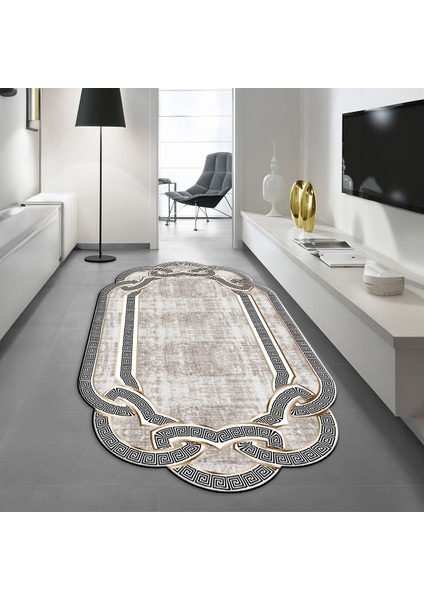 Dijital Baskılı Kaymaz Taban Yıkanabilir Lazer Kesim Salon Halısı Yolluk, V-Lazer-03-Vizon,