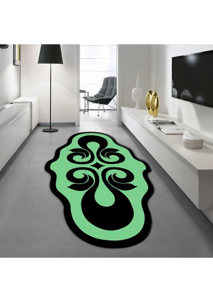 Dijital Baskılı Kaymaz Taban Yıkanabilir Lazer Kesim Salon Halısı Yolluk, V-Lazer-04-Yeşil,