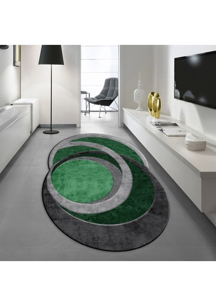 Dijital Baskılı Kaymaz Taban Yıkanabilir Lazer Kesim Salon Halısı Yolluk, V-Lazer-05-Yeşil,