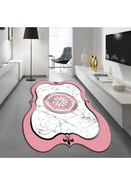 Dijital Baskılı Kaymaz Taban Yıkanabilir Lazer Kesim Salon Halısı Yolluk, V-Lazer-12-Pembe,