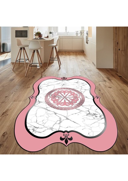 Dijital Baskılı Kaymaz Taban Yıkanabilir Lazer Kesim Salon Halısı Yolluk, V-Lazer-12-Pembe,