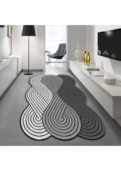Dijital Baskılı Kaymaz Taban Yıkanabilir Lazer Kesim Salon Halısı Yolluk, V-Lazer-15-Gri,