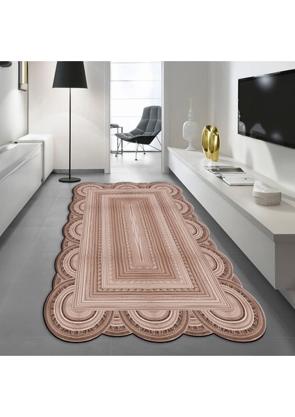 Dijital Baskılı Kaymaz Taban Yıkanabilir Lazer Kesim Salon Halısı Yolluk, V-Lazer-24-Vizon,