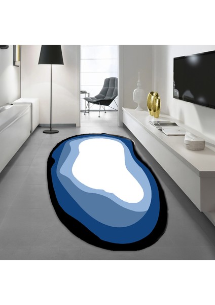 Dijital Baskılı Kaymaz Taban Yıkanabilir Lazer Kesim Salon Halısı Yolluk, V-Lazer-14-Mavi,