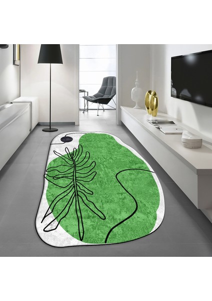 Dijital Baskılı Kaymaz Taban Yıkanabilir Lazer Kesim Salon Halısı Yolluk, V-Lazer-17-Yeşil,