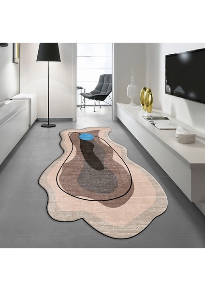 Dijital Baskılı Kaymaz Taban Yıkanabilir Lazer Kesim Salon Halısı Yolluk, V-Lazer-21-Bej,