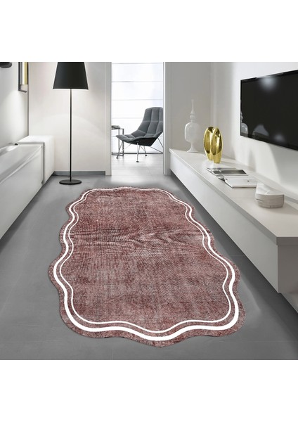 Dijital Baskılı Kaymaz Taban Yıkanabilir Lazer Kesim Salon Halısı Yolluk, V-Lazer-23-Kahverengi,