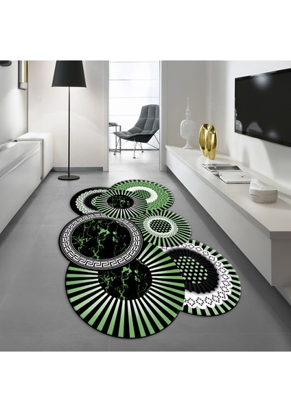 Dijital Baskılı Kaymaz Taban Yıkanabilir Lazer Kesim Salon Halısı Yolluk, V-Lazer-25-Yeşil,