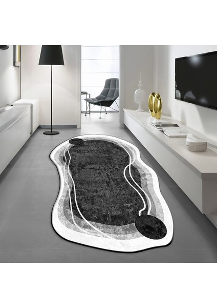 Dijital Baskılı Kaymaz Taban Yıkanabilir Lazer Kesim Salon Halısı Yolluk, V-Lazer-27-Siyah,