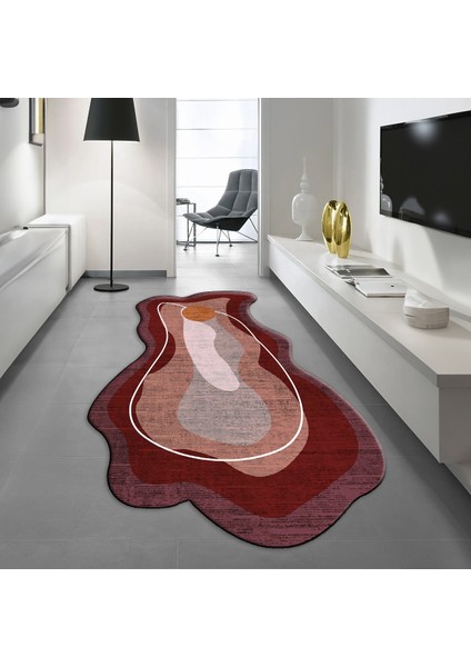 Dijital Baskılı Kaymaz Taban Yıkanabilir Lazer Kesim Salon Halısı Yolluk, V-Lazer-21-Kırmızı,