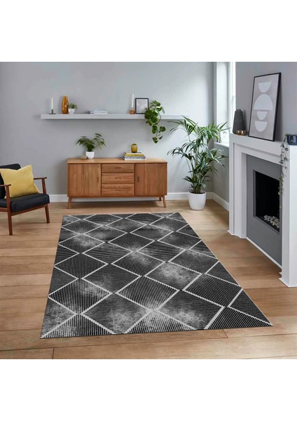 Dijital Baskılı Kaymaz Taban Yıkanabilir Sade Desen Yolluk Mutfak Salon Halısı, V-Sade-41-Siyah,