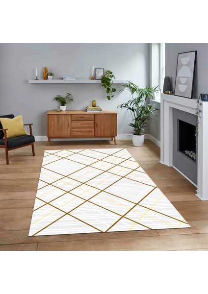 Dijital Baskılı Kaymaz Taban Yıkanabilir Sade Desen Yolluk Mutfak Salon Halısı, V-Sade-39-Beyaz,