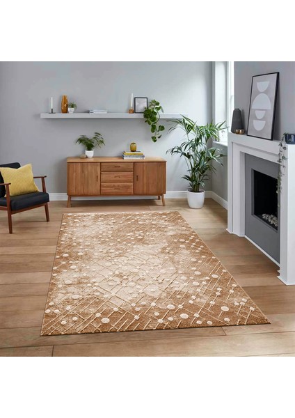 Dijital Baskılı Kaymaz Taban Yıkanabilir Sade Desen Yolluk Mutfak Salon Halısı, V-Sade-48-Kahve,