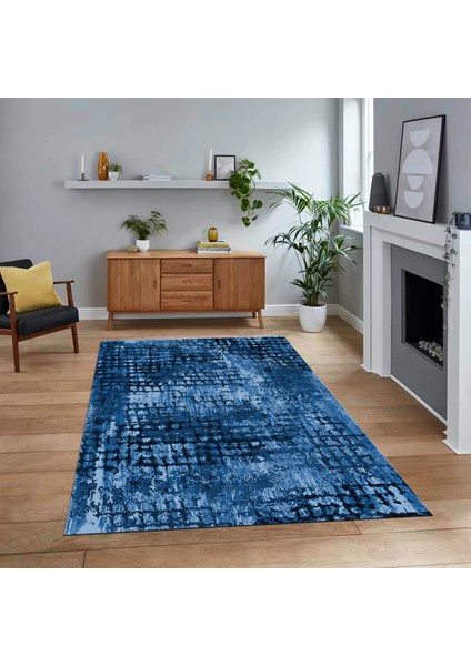 Dijital Baskılı Kaymaz Taban Yıkanabilir Sade Desen Yolluk Mutfak Salon Halısı, V-Sade-16-Mavi,