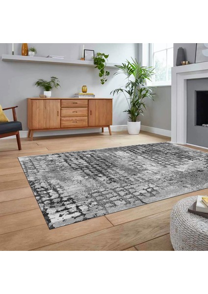 Dijital Baskılı Kaymaz Taban Yıkanabilir Sade Desen Yolluk Mutfak Salon Halısı, V-Sade-16-Gri,