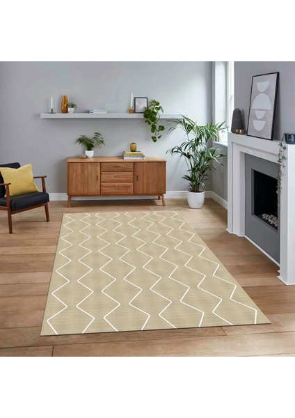 Dijital Baskılı Kaymaz Taban Yıkanabilir Sade Desen Yolluk Mutfak Salon Halısı, V-Sade-23-Krem,
