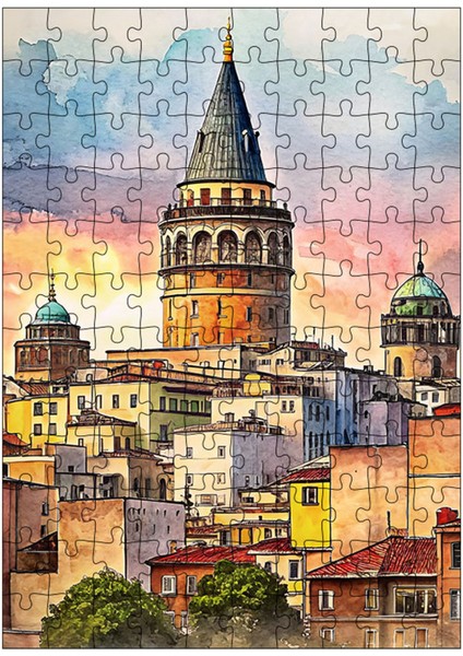 Ahşap Mdf Puzzle Yapboz Şehrin Içindeki Galata Kulesi 120 Parça 25*35 cm